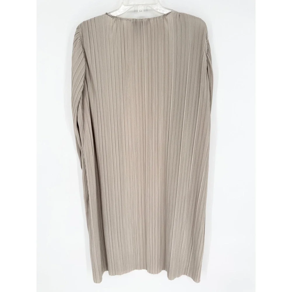 Donna Karan NY Pleated Lightweight Overlay Jacket Long Line‎ Tan Sz M Minimalist